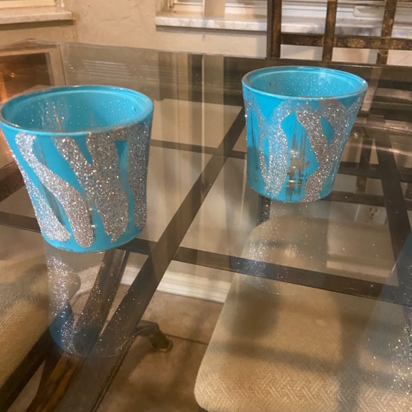 Turquoise silver Vase and bling candle holders set - Picture 4 of 5